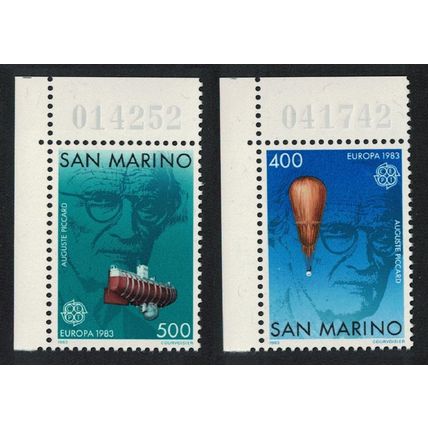 San Marino Auguste Piccard Stratosphere Balloon Bathyscaphe Corners 1983 MNH