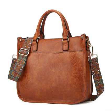 Ladies'Crossbody Bag with Wide Strap and Detachable Shoulder Strap Brown