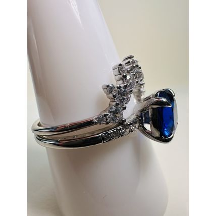 Bomb Party Sz10 Revealed BP Ring RBP Navy Blue 2Pc 925 Sterling Silver Band Set