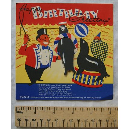 Vintage unused Birthday card Ref 791 MIA cards - puzzle, sea lions
