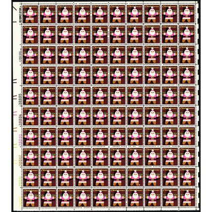 Christmas Santa Sheet of 100 - 15 Cent Postage Stamps Scott 1800
