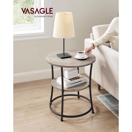 VASAGLE Side Table, round End Table with 2 Storage Shelves for Living Room, Bedr