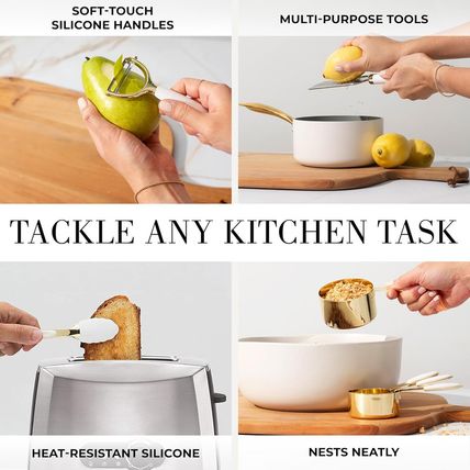 Styled Settings White and Gold Kitchen Utensils Set – 16-Piece Silicone Cooking