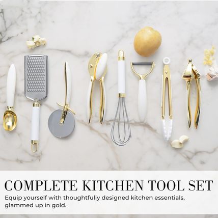 Styled Settings White and Gold Kitchen Utensils Set – 16-Piece Silicone Cooking
