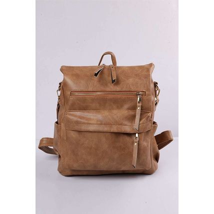 Chestnut Geometric Crochet Strap PU Leather Large Backpack