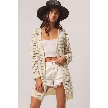 Apricot Solid Color Open Knit Textured Cardigan