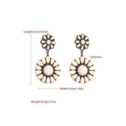 White Western Turquoise Inlay Flower Shape Stud Earrings
