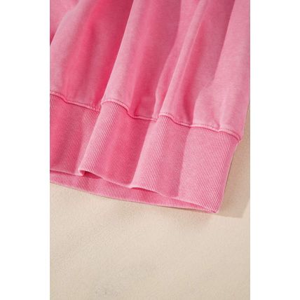 Pink Solid Snap Buttons Collared Balloon Sleeve Oversized Sweatshirt