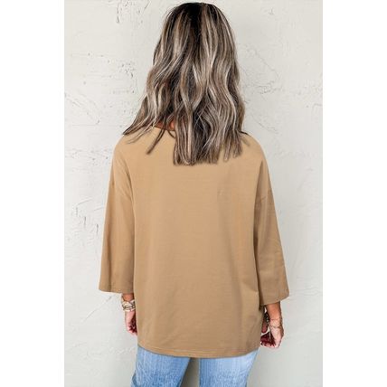 Camel Floral Star Patchwork 3/4 Long Sleeve Top