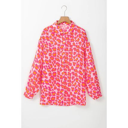 Rose Leopard Printed Button Up Loose Shirt