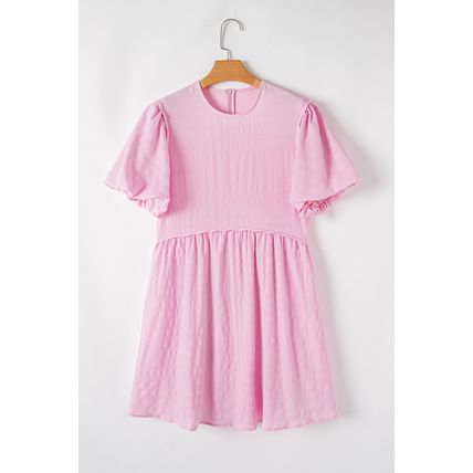Bonbon Textured Bubble Sleeve High Waist Mini Dress