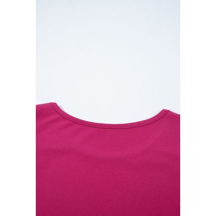 Rose Red Short Ruffle Sleeve Round Neck Blouse