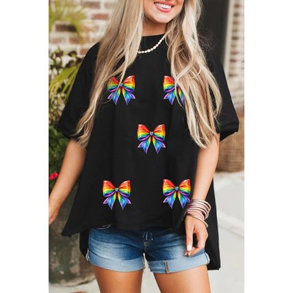 Black Pride Bow Print Oversize Cotton T Shirt