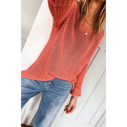 Coral Crochet Hollow-out Jumper Top Sweater