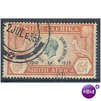 South Africa 1935 Silver Jubilee SG68 6d Green & Orange Fine Used .