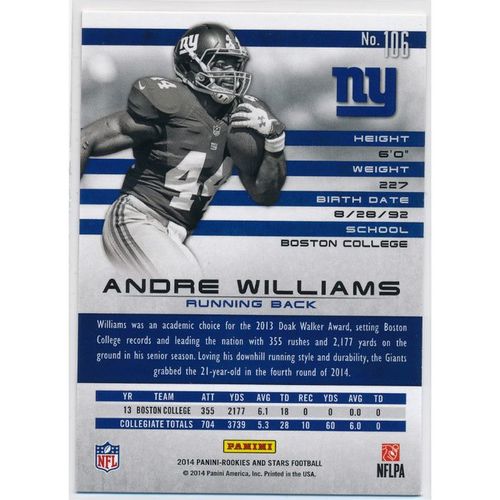 2014 Panini Rookies & Stars #106 Andre Williams RC New York Giants