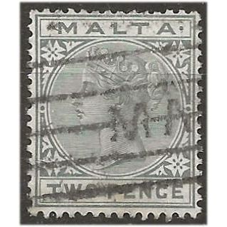 Malta 1885 SG23 2d Grey Wmk Crown CA Good Used . .. .