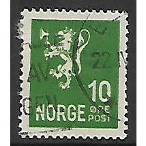 NORWAY 1926 NEW LION 10 ORE GREEN SG 187 FINE USED
