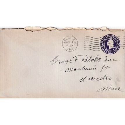 United States 1942 Keene NH-Worcester MASS Cover Keene cancel written VGC