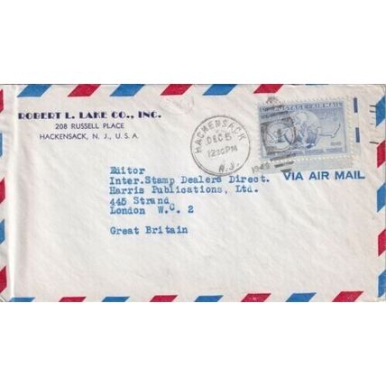 United States 1949 Robert L Lake Co. Inc Hackensack NY-London UK Cover typed VGC