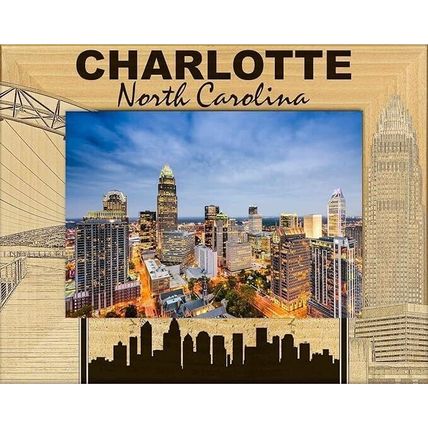 Charlotte North Carolina Laser Engraved Wood Picture Frame Landscape (3 x 5)