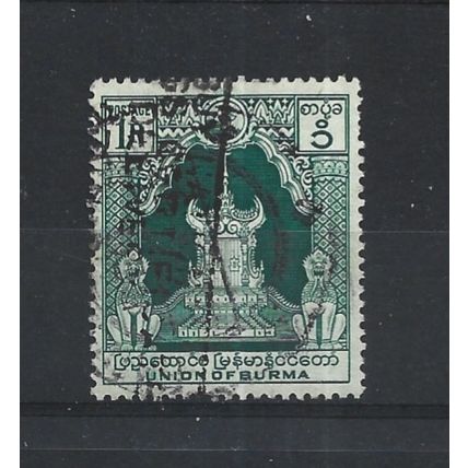 Burma.SG110 1r Lion Throne (Green).Fine Used.Jul25m