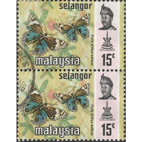 SELANGOR, MALAYSIA, BUTTERFLY, Blue Pansy, pair, light brown 1971, 15c, #2