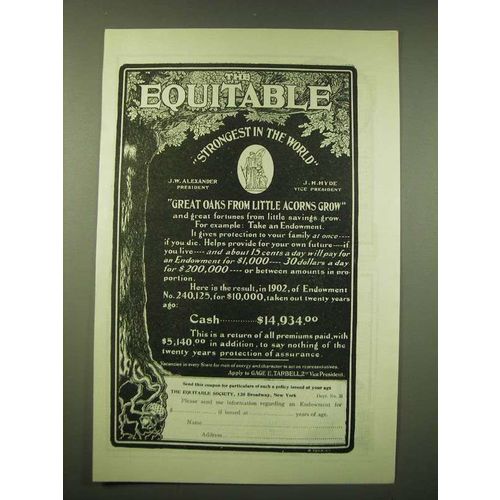 1902 Equitable Insurance Ad - Great oaks from little acorns grow