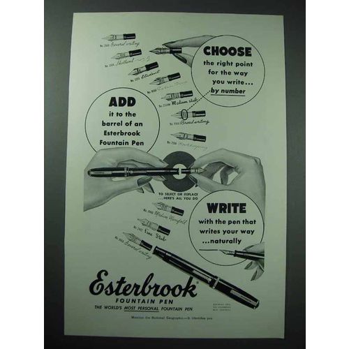 1953 Esterbrook Fountain Pen Ad - Choose Right Point