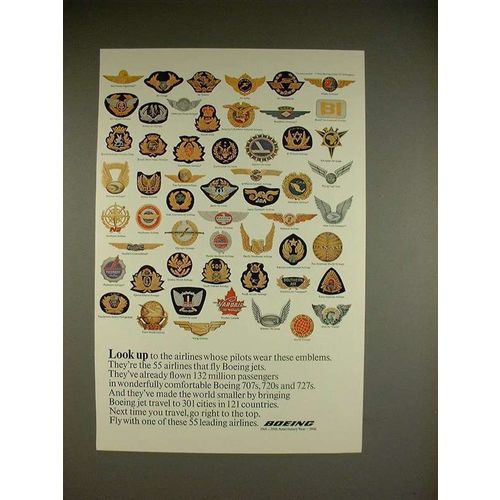 1967 Boeing Jet Plane Ad - Airline Insignia