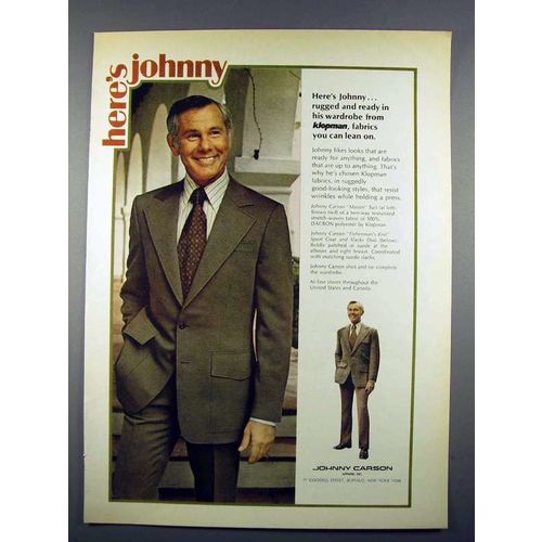1972 Johnny Carson Apparel Ad - Mason Suit!