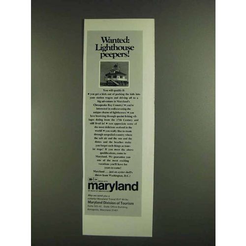 1972 Maryland Tourism Ad - Wanted Lighthouse Peepers