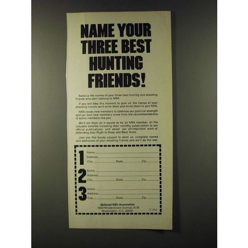 1980 NRA National Rifle Association Ad - Name your three best hunting friends!