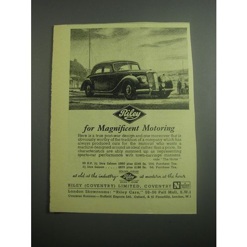 1948 Riley Cars Ad - For magnificent motoring