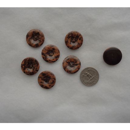 Y7 Mottle Brown Buttons 23mm 3/4 Round 2 Hole 7 Pieces Sewing Crafting