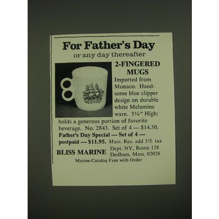 1974 Bliss Marine 2-Fingered Mugs Ad - For Father's Day or any day thereafter