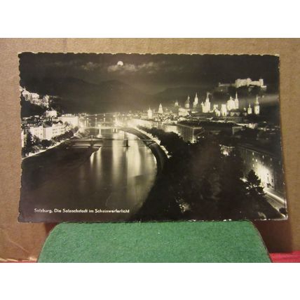 AT NIGHT, SALZBURG, AUSTRIA unused postcard RP =