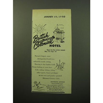 1950 British Colonial hotel Advertisement