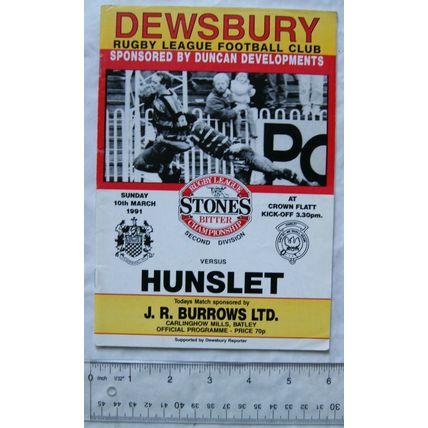 1991 programme Dewsbury v. Hunslet, 10/3