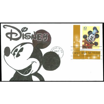 8/7/08 Anaheim CA Cds, Hand Drawn DISNEY MICKEY , SC #4343 FDC STEAMBOAT WILLIE!