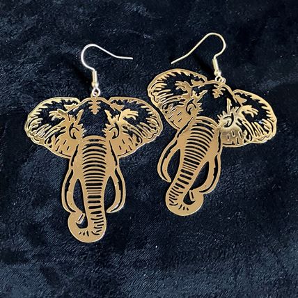 Earrings Hollow Elephant Design Golden Dangle #562