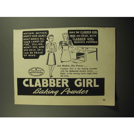 1949 Clabber Girl Baking Powder Ad - Mother, mother, what's your secret