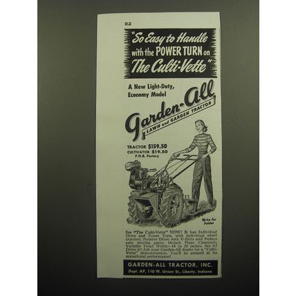 1949 Garden-All Lawn and Garden Tractor Ad - So easy to handle