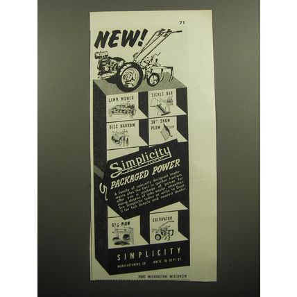 1949 Simplicity Garden Tractor Ad - Simplicity Packaged Power