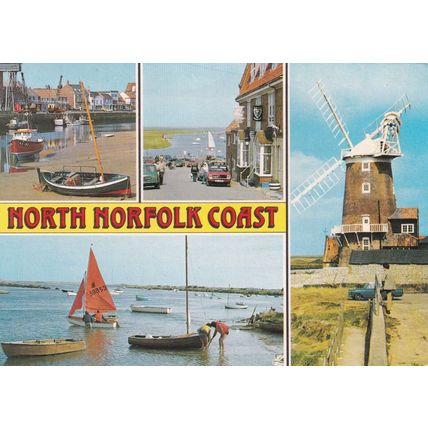 North Norfolk Coast Multiview Postcard posted 1993 creased