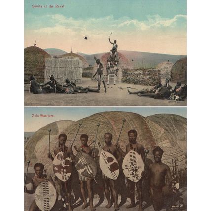 Sports At The Kraal Zulu Warriors South Africa 2x Old Postcard s