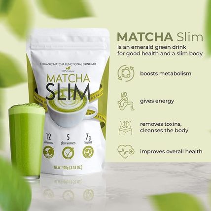Matcha Slim Té verde 3.53 onzas 1 paquete | Mezcla de bebida energética en polvo