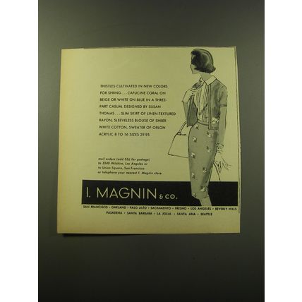 1960 I. Magnin Fashion by Susan Thomas Ad - Thistles cultivated in New colors