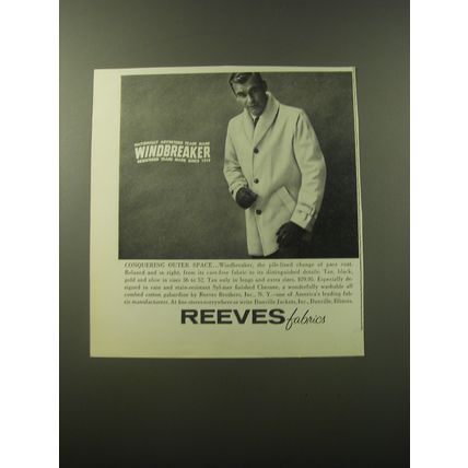 1960 Reeves Fabricks Advertisement - Windbreaker Coat - Nationally advertised