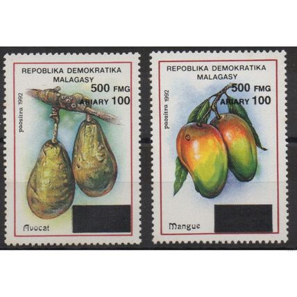 Madagascar 1998/1999 Avocat Mangue Fruits Früchte surchargé Aufdruck Overprinted